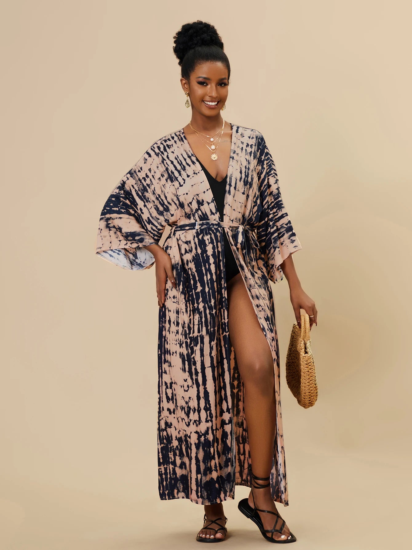Plus Size Tie dye Striped Cover-ups