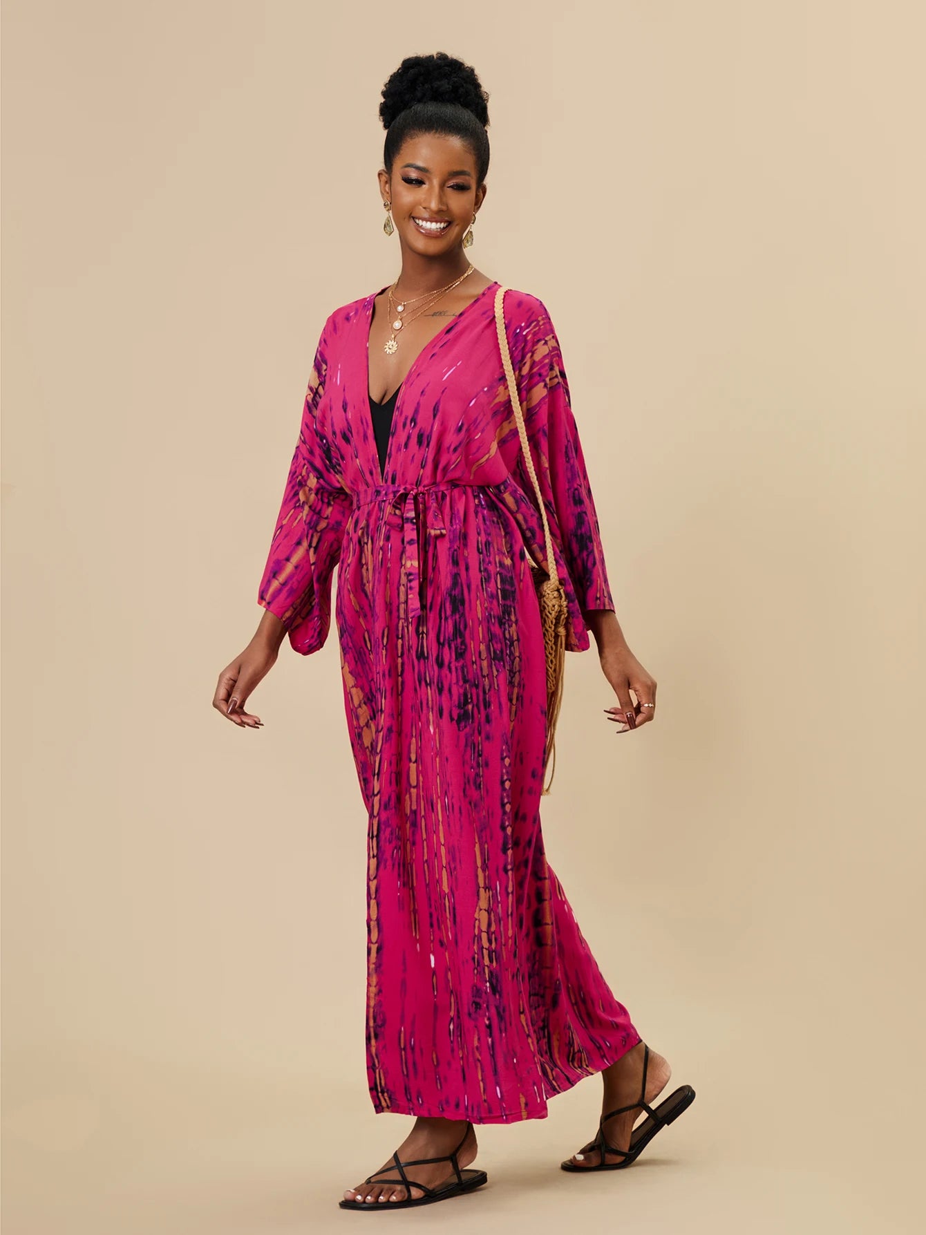 Plus Size Tie dye Striped Cover-ups