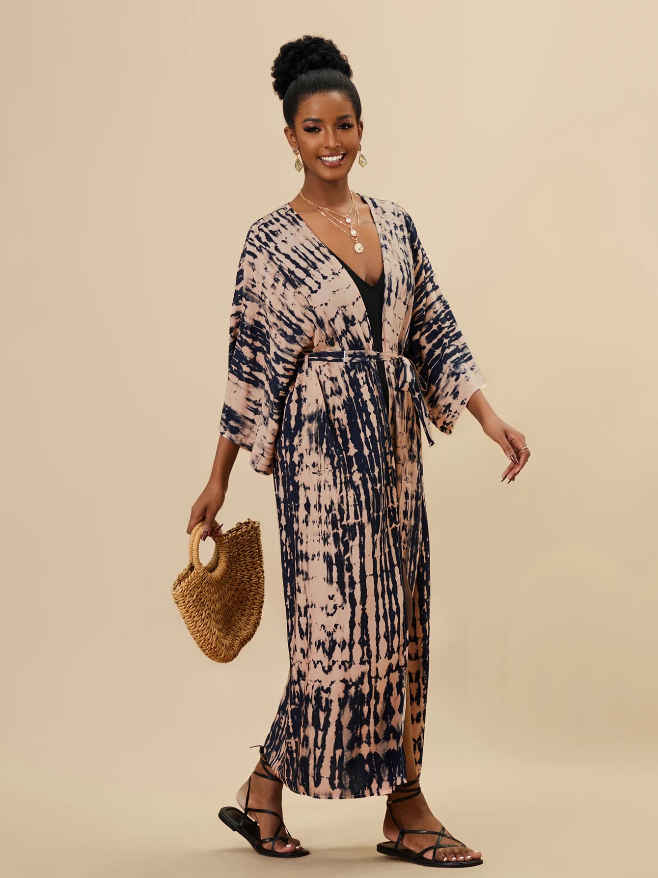 Plus Size Tie dye Striped Cover-ups