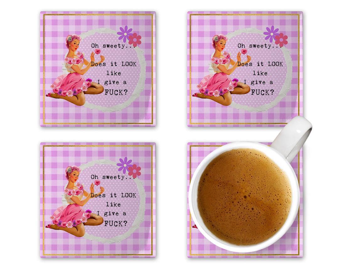Oh Sweetie Does it look like I give a F*ck Square Coaster Set