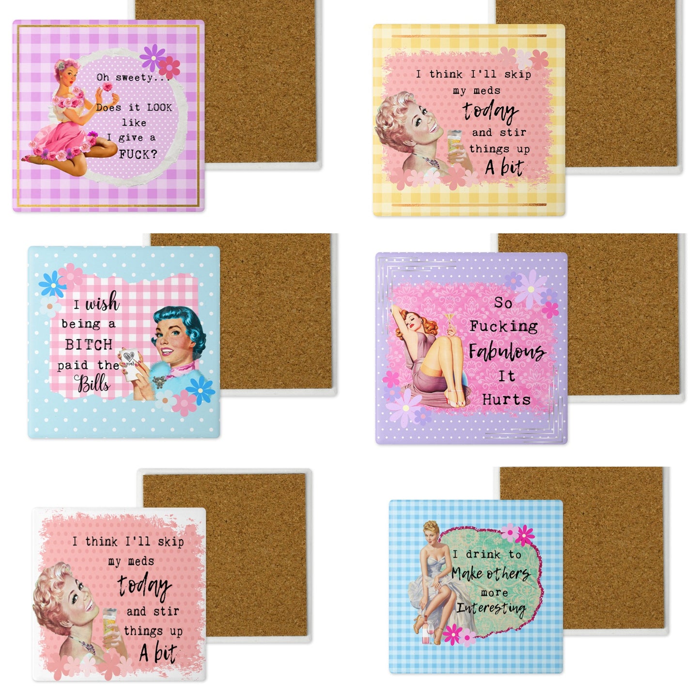 Sassy Ladies Sweary Ceramic Coaster Set