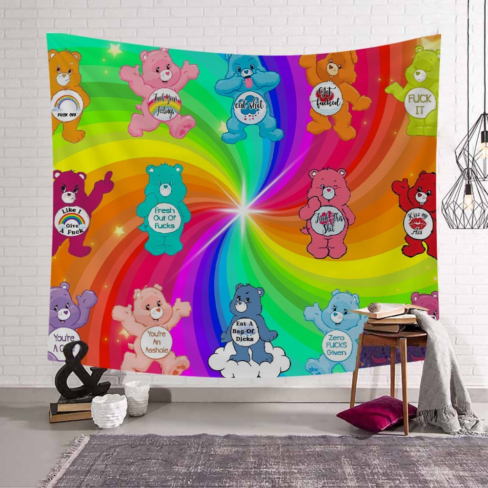 Rainbow Swirl Sweary Care Bear Tapestry