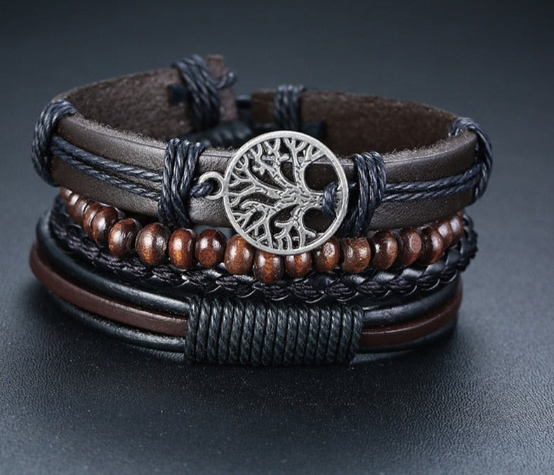 4Pcs/ Set Braided Wrap Leather Bracelets