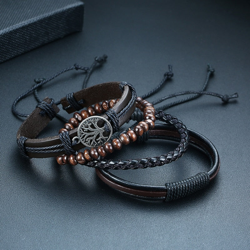 4Pcs/ Set Braided Wrap Leather Bracelets
