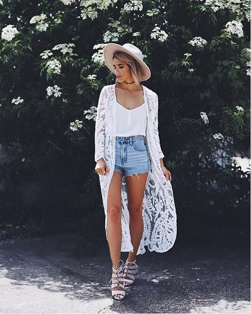 Bohemian White Lace Beach Cover-Up
