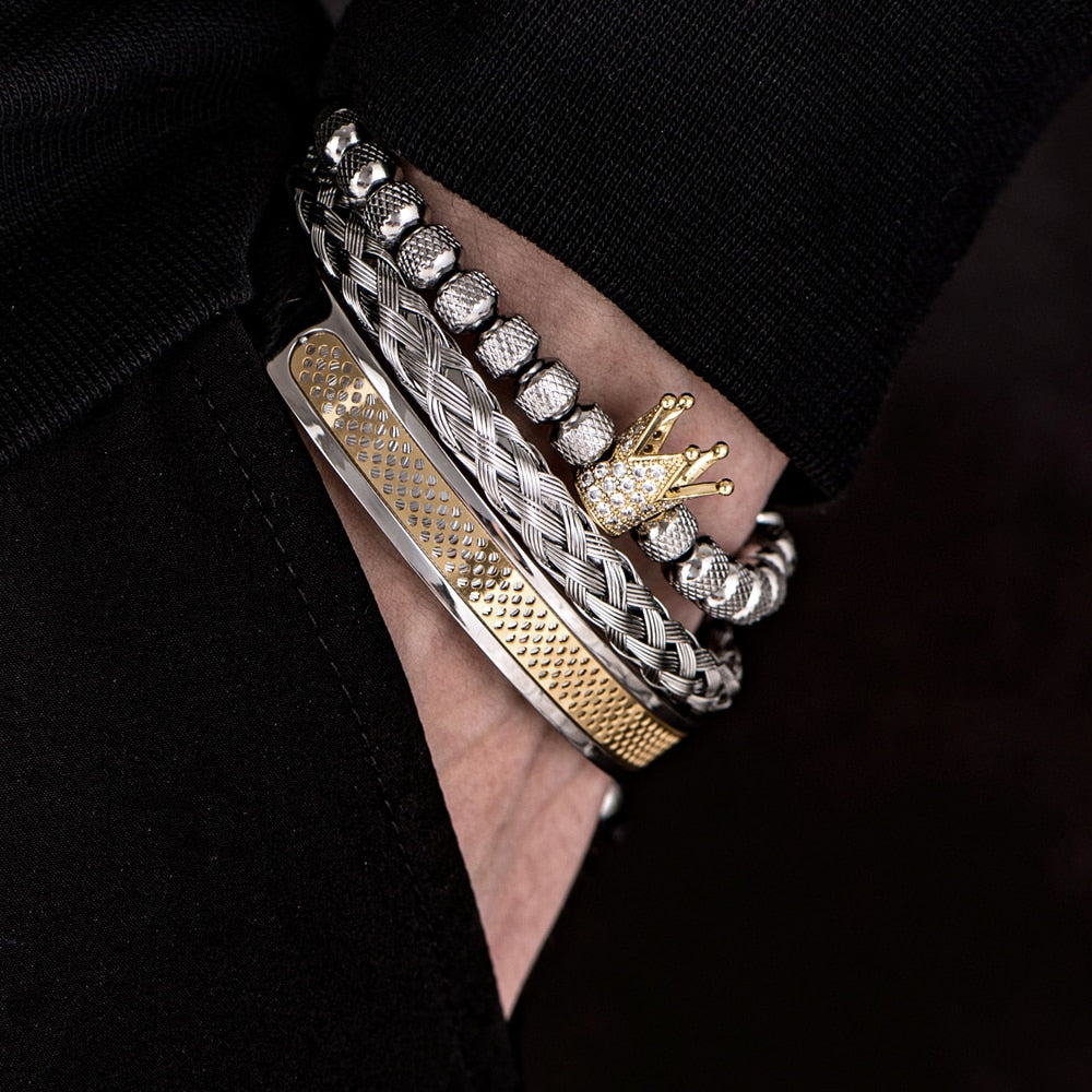 Two Tone Crown Stack Bracelet