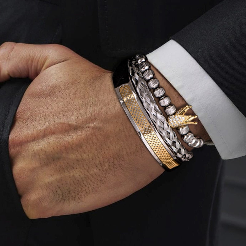 Two Tone Crown Stack Bracelet