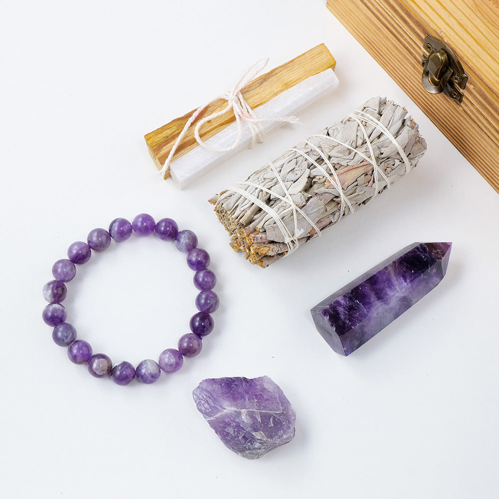 White Sage Smudge & Amethyst Crystal Gift Set