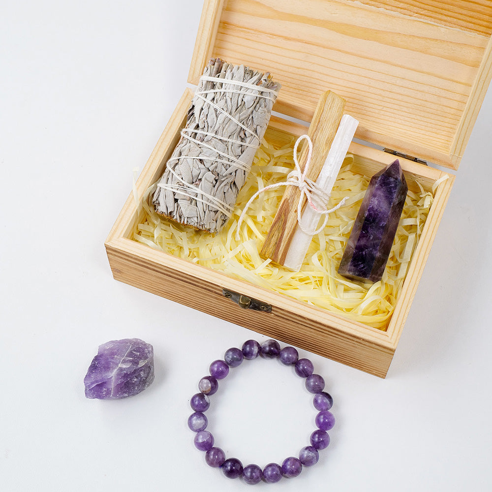 White Sage Smudge & Amethyst Crystal Gift Set