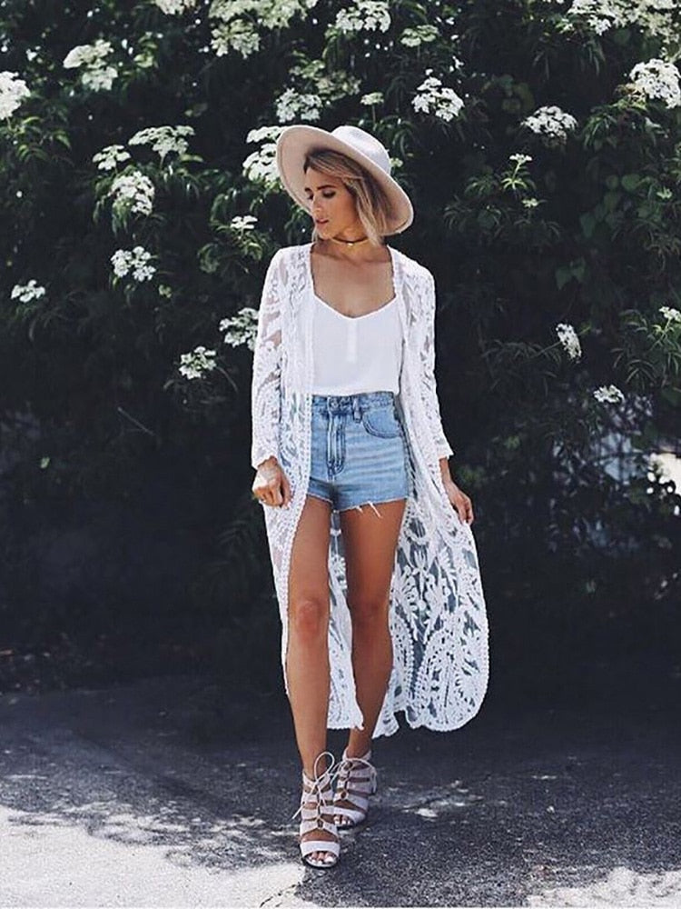 Bohemian White Lace Beach Cover-Up