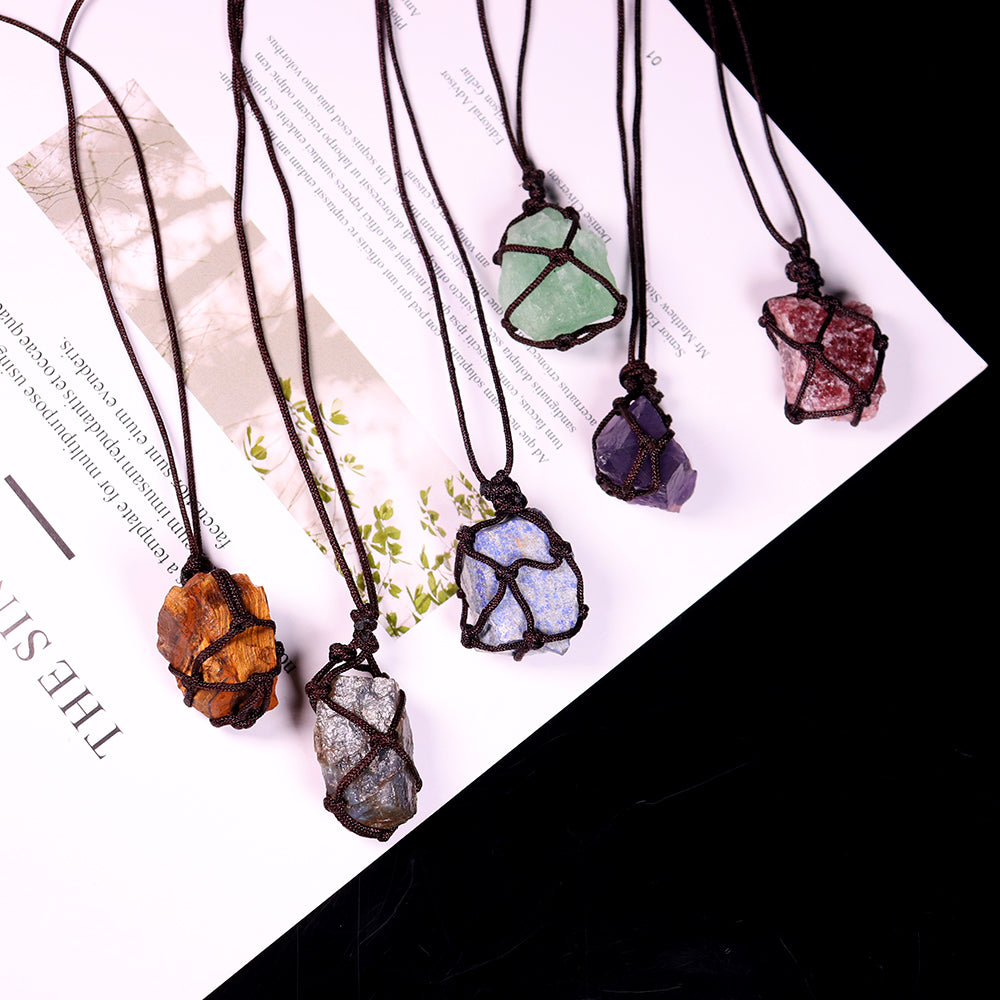 Natural Raw Crystal Weave Rope Necklace
