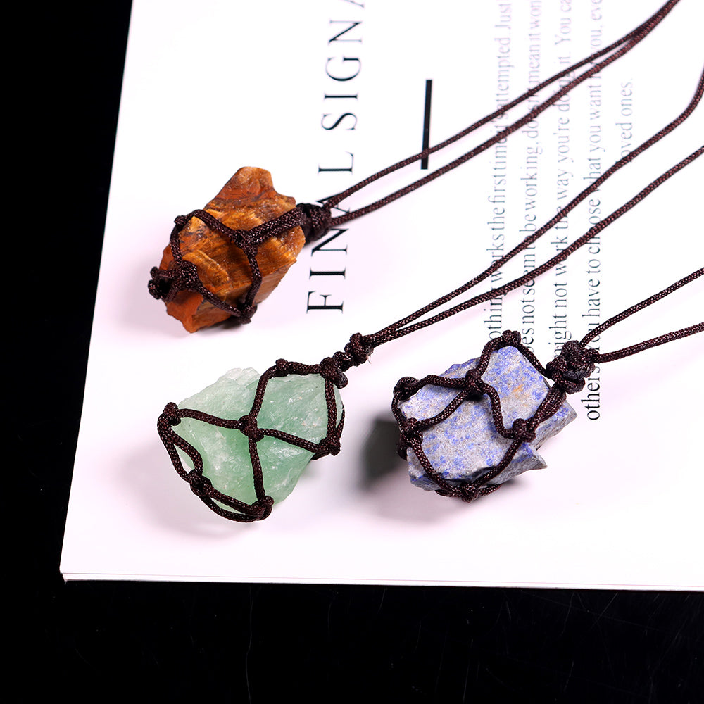 Natural Raw Crystal Weave Rope Necklace