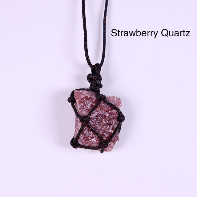 Natural Raw Crystal Weave Rope Necklace
