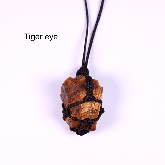 Natural Raw Crystal Weave Rope Necklace