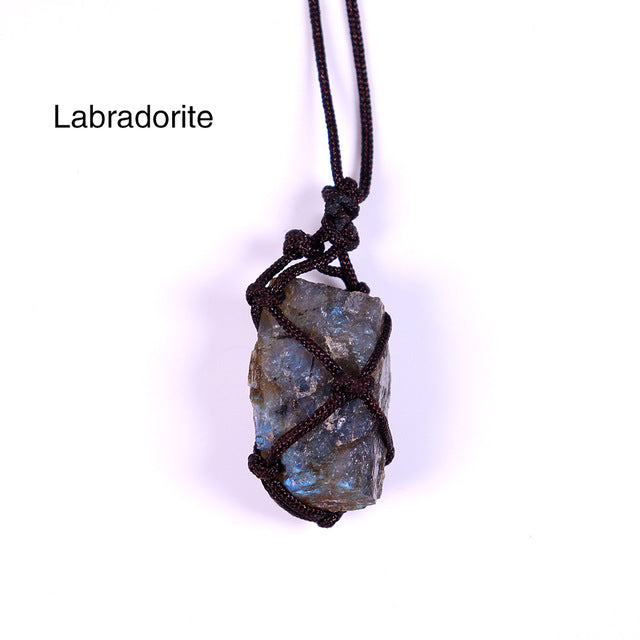Natural Raw Crystal Weave Rope Necklace