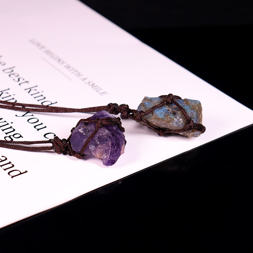 Natural Raw Crystal Weave Rope Necklace