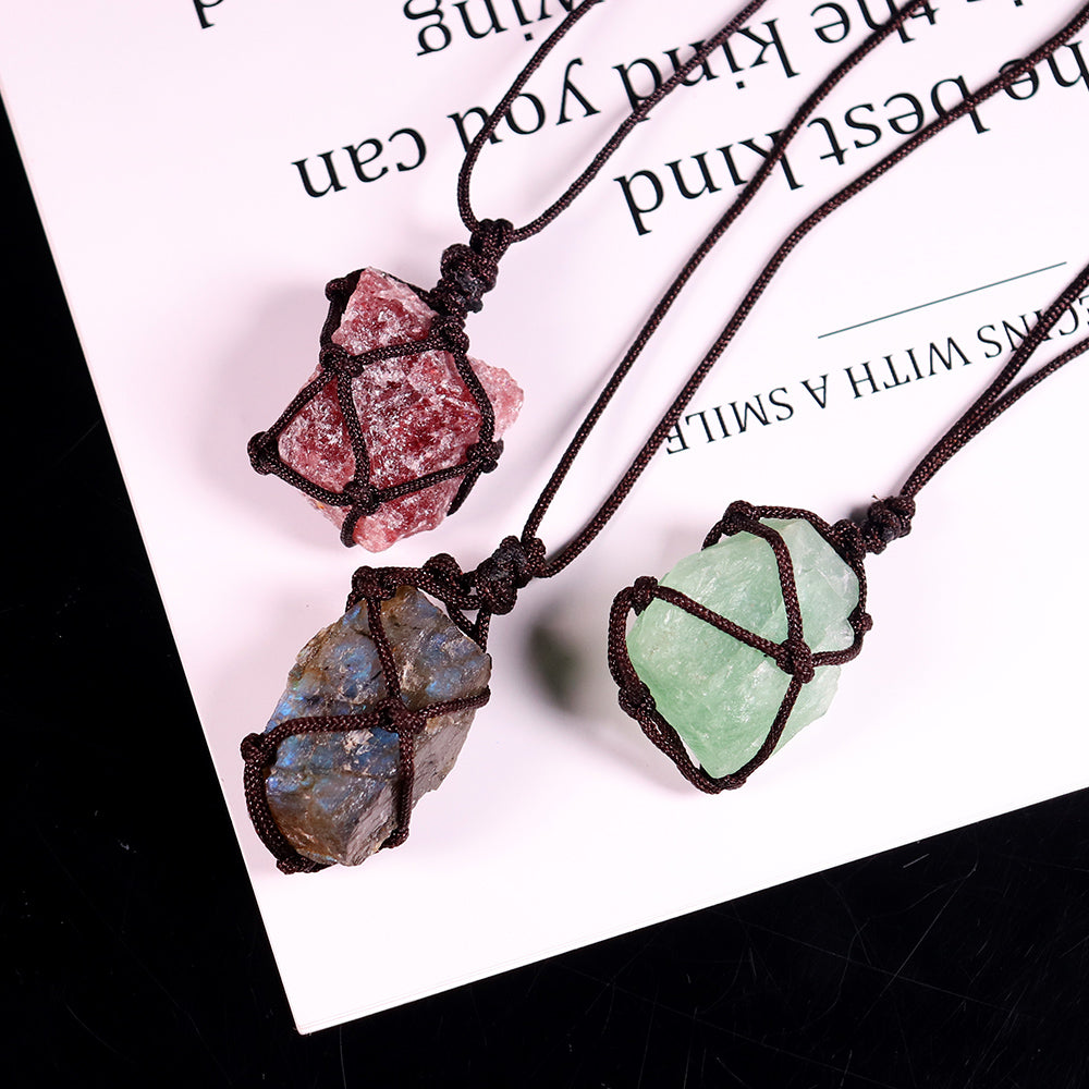 Natural Raw Crystal Weave Rope Necklace