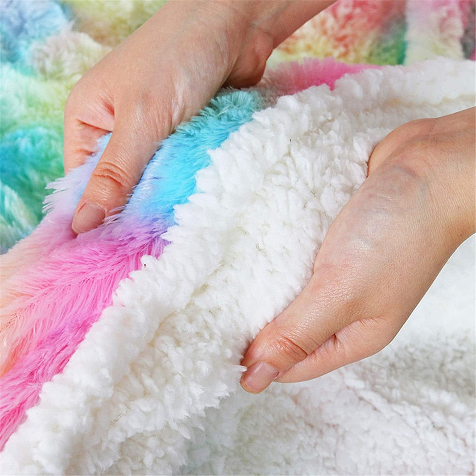 Super Soft Fluffy Rainbow Throw Blanket