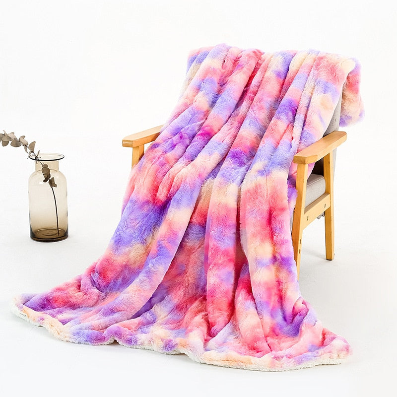 Super Soft Fluffy Rainbow Throw Blanket