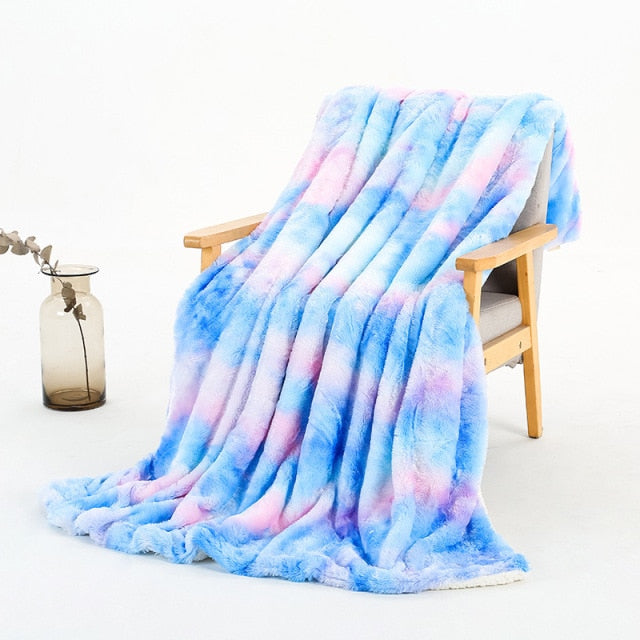 Super Soft Fluffy Rainbow Throw Blanket