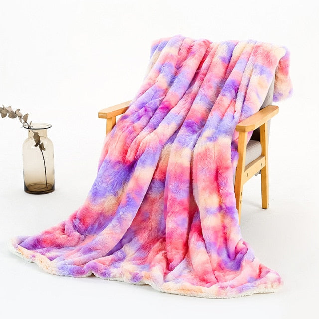 Super Soft Fluffy Rainbow Throw Blanket