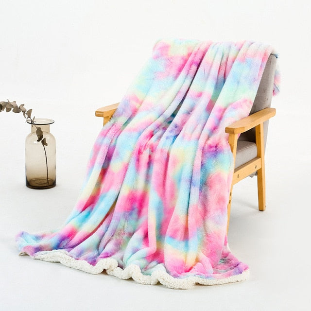 Super Soft Fluffy Rainbow Throw Blanket