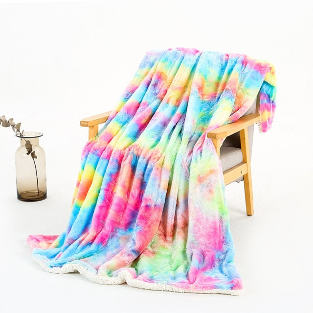 Super Soft Fluffy Rainbow Throw Blanket