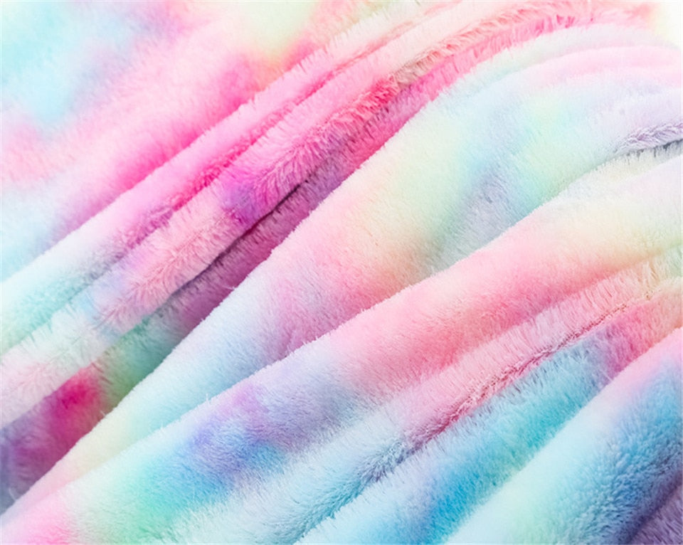 Super Soft Fluffy Rainbow Throw Blanket