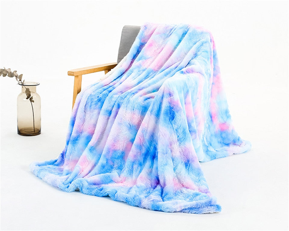 Super Soft Fluffy Rainbow Throw Blanket