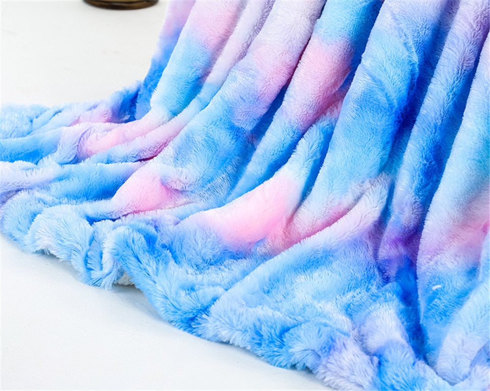 Super Soft Fluffy Rainbow Throw Blanket