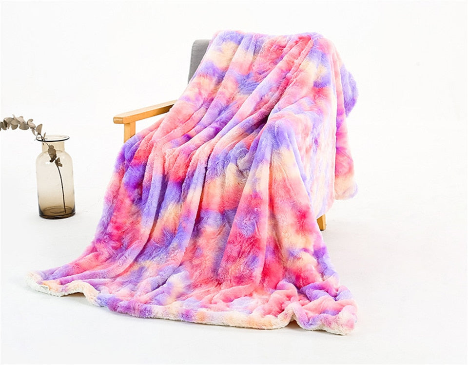 Super Soft Fluffy Rainbow Throw Blanket