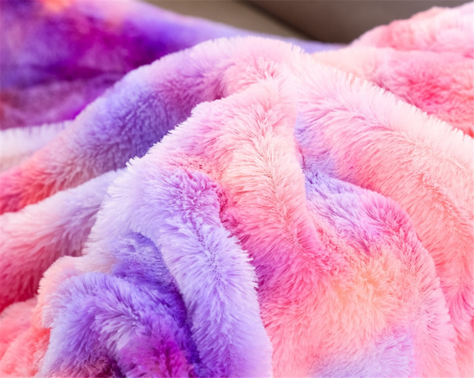 Super Soft Fluffy Rainbow Throw Blanket