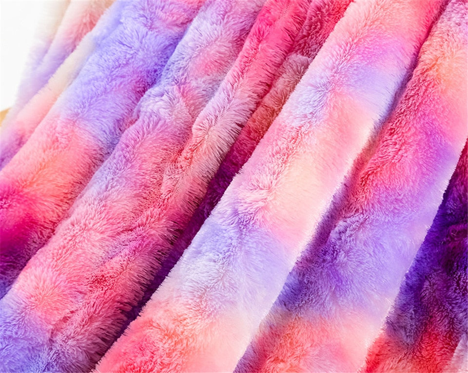 Super Soft Fluffy Rainbow Throw Blanket