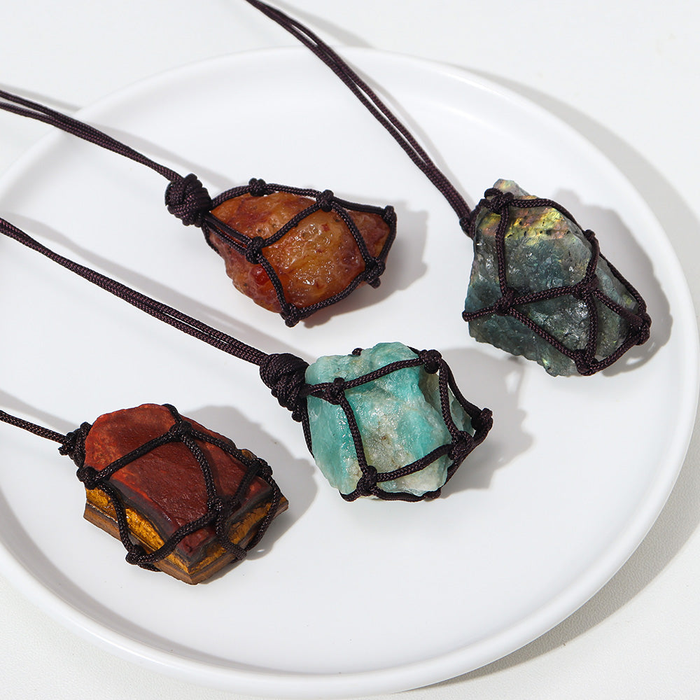Natural Raw Crystal Weave Rope Necklace