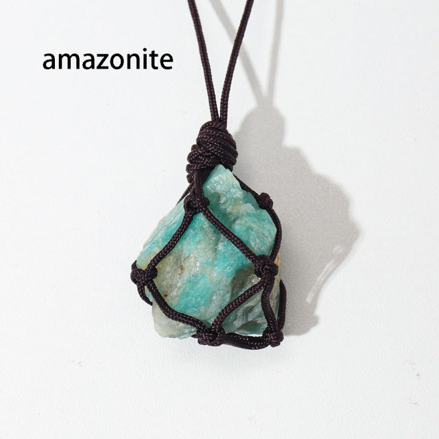 Natural Raw Crystal Weave Rope Necklace