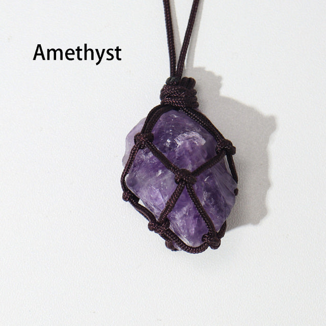 Natural Raw Crystal Weave Rope Necklace