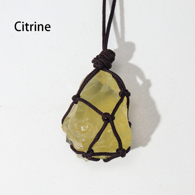 Natural Raw Crystal Weave Rope Necklace