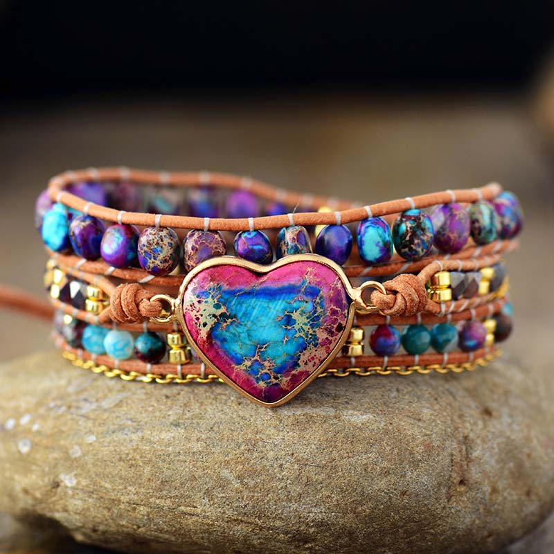 Bohemian Jasper Heart Wrap Bracelet