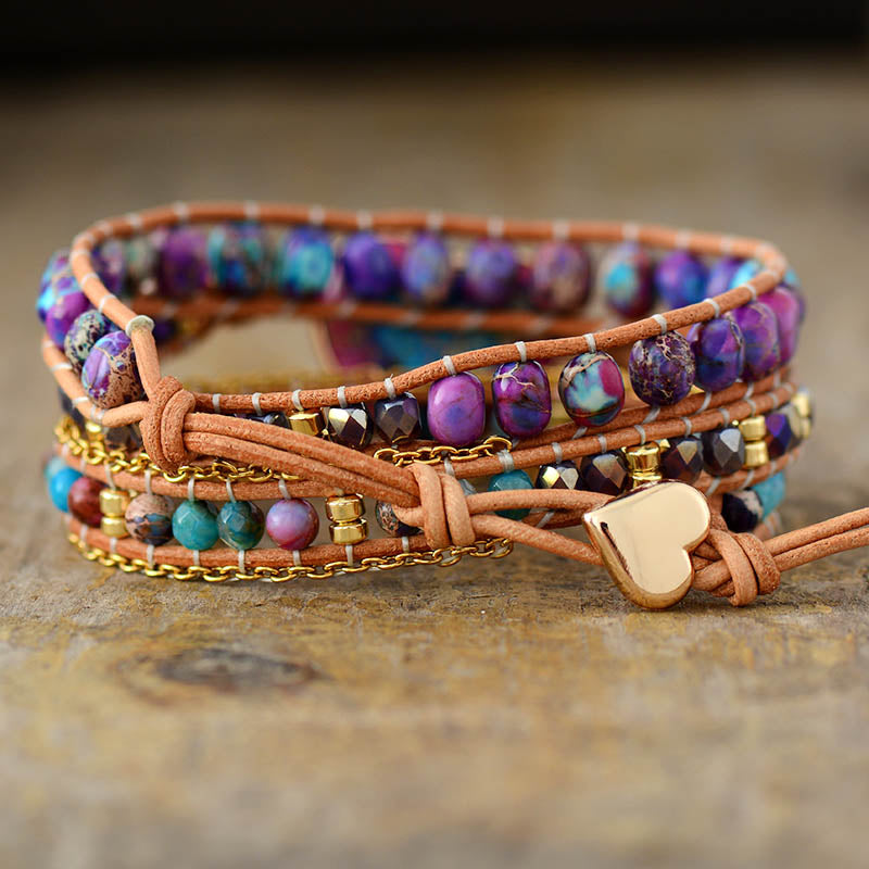 Bohemian Jasper Heart Wrap Bracelet