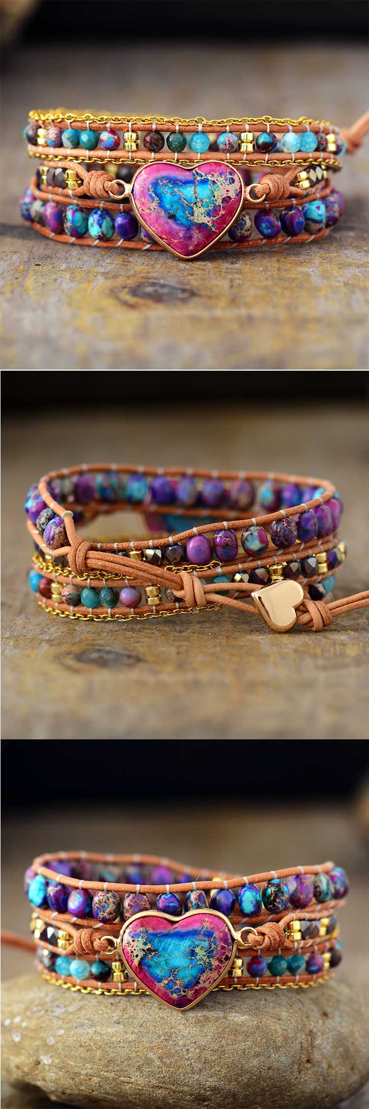Bohemian Jasper Heart Wrap Bracelet