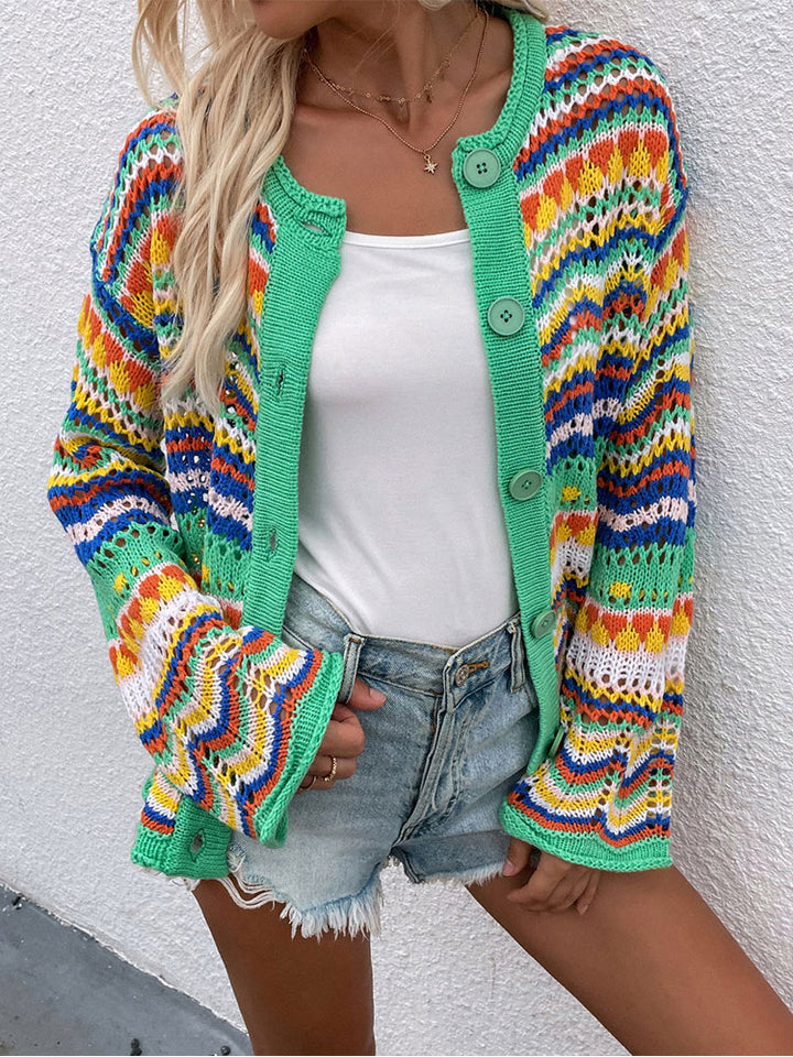 Rainbow Striped Loose Knitted Cardigan.