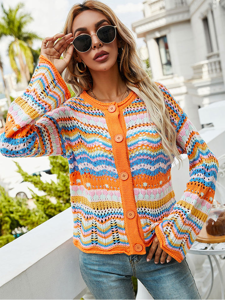 Rainbow Striped Loose Knitted Cardigan.