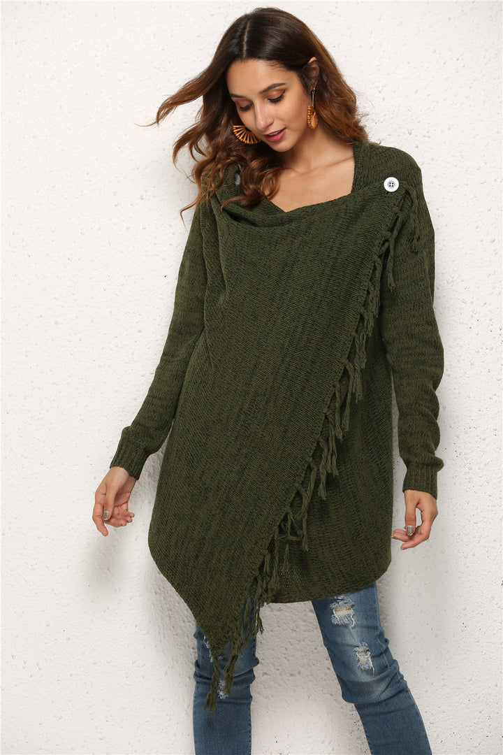 Open Stitch V Neck Poncho