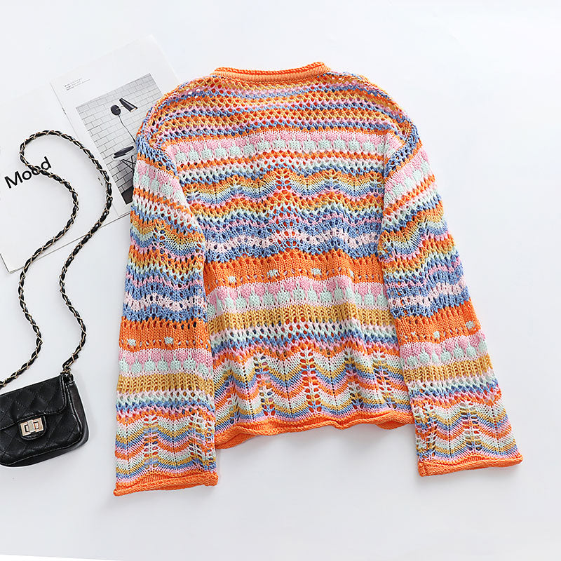 Rainbow Striped Loose Knitted Cardigan.