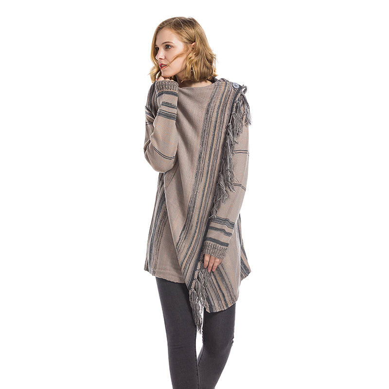 Asymmetrical Flare Striped Poncho