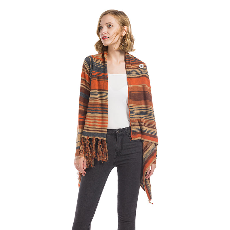 Asymmetrical Flare Striped Poncho