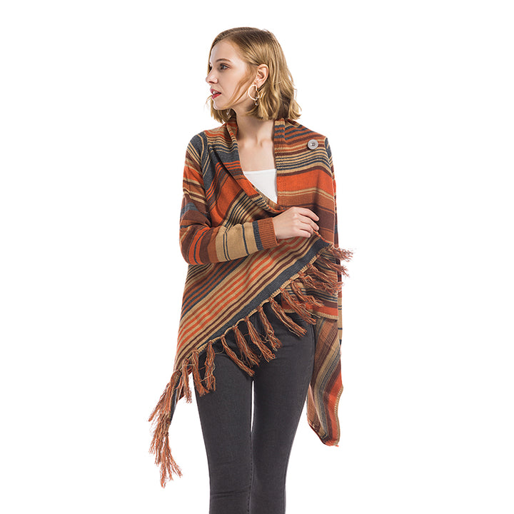 Asymmetrical Flare Striped Poncho