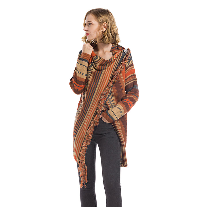 Asymmetrical Flare Striped Poncho