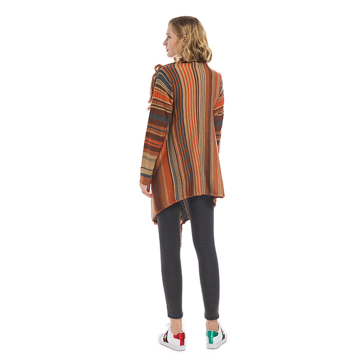 Asymmetrical Flare Striped Poncho