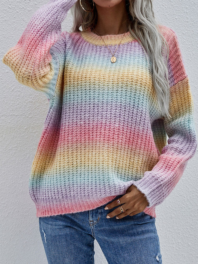Striped Tie-Dye Knitted Pullover